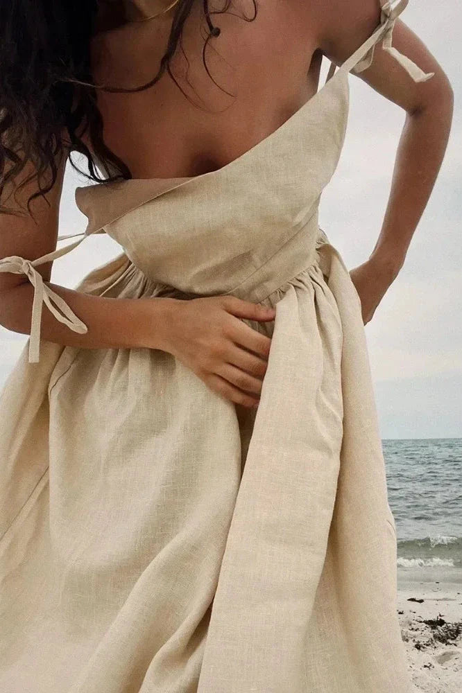 Elegant Backless V Neck Midi Dress