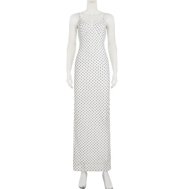 Polka Dot Printed Backless Maxi Dress