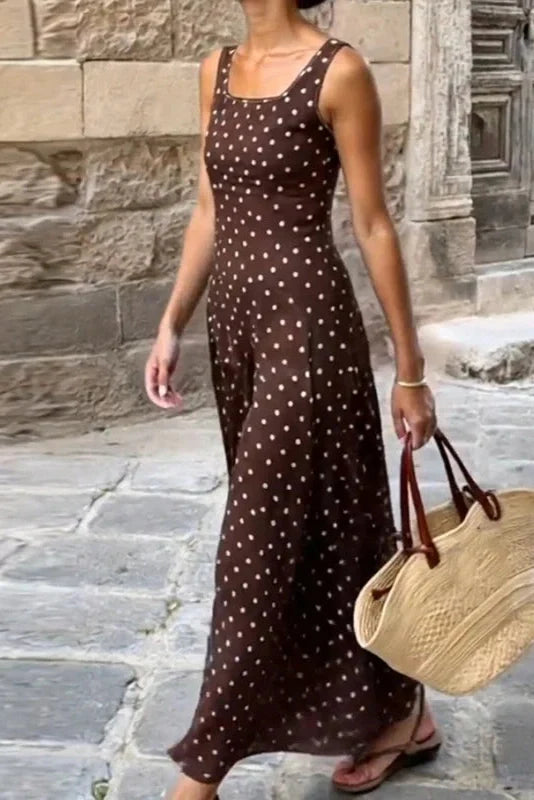 Elegant U-Collar Sleeveless Slim Backless High Waist Maxi Dress