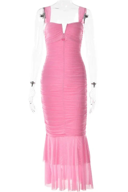 Hollow Out Spaghetti Strap Sleeveless Backless Maxi Dress