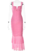Hollow Out Spaghetti Strap Sleeveless Backless Maxi Dress