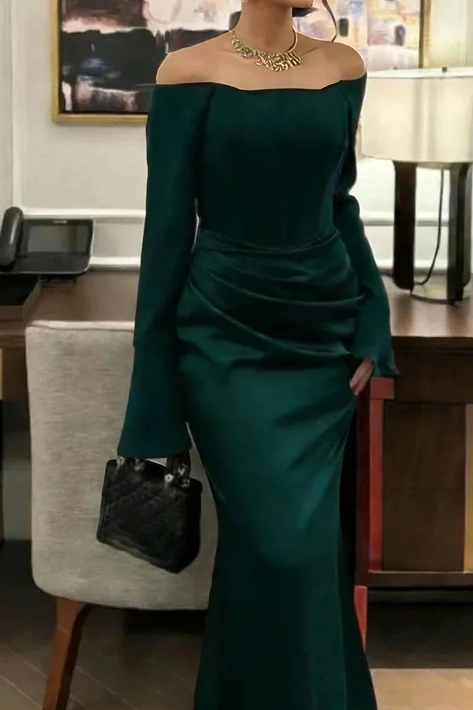 Elegant Off-Shoulder High Waist Pleated Maxi Dress