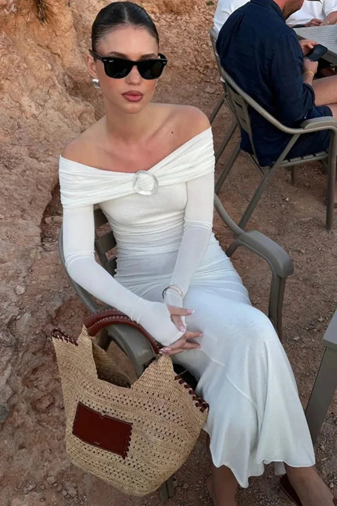 Off-shoulder Strapless Long Sleeve Backless Maxi Dress
