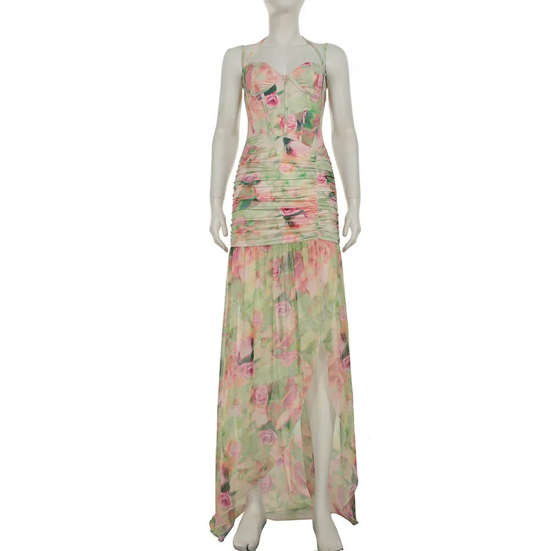 Spaghetti Strap High Waist Slim Maxi Dress