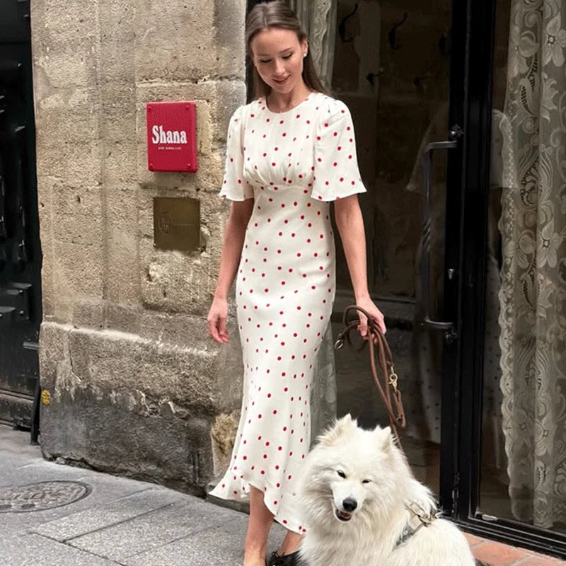 Elegant Polka Dot Patchwork Maxi Dress