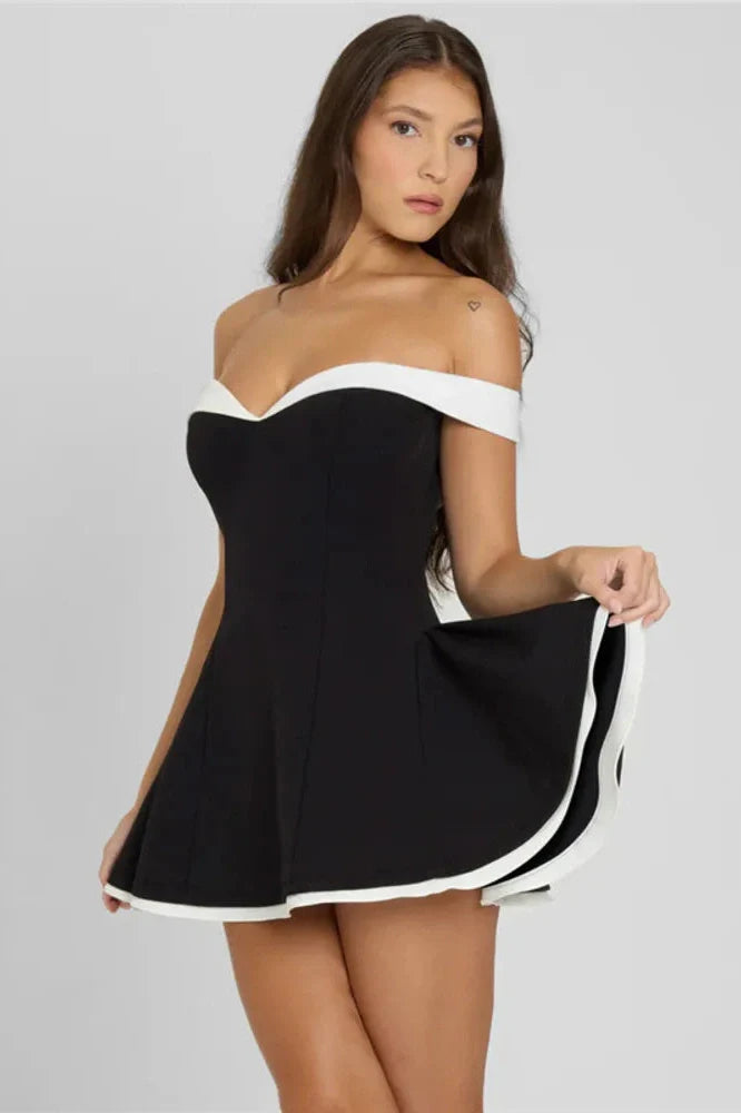 Off-shoulder Strapless Sleeveless High Waist A-line Mini Dress
