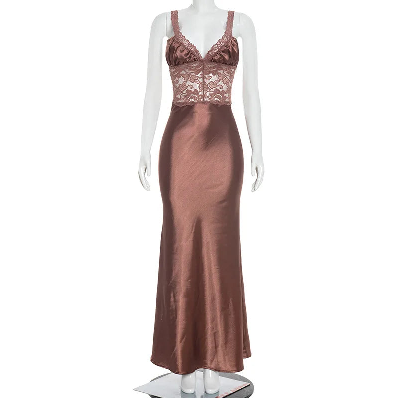 Lace Patchwork Hollow Out Backless Maxi Dress