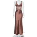 Lace Patchwork Hollow Out Backless Maxi Dress