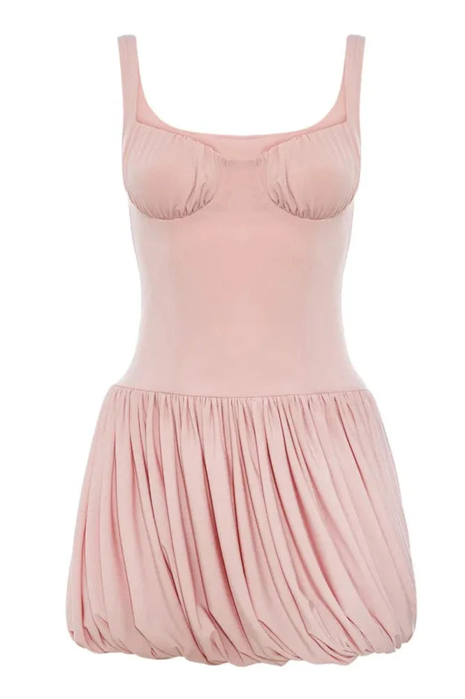 Spaghetti Strap Sleeveless Backless High Waist Pleated Mini Dress