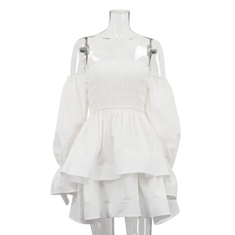 Off Shoulder Ruched Long Sleeve Mini Dress