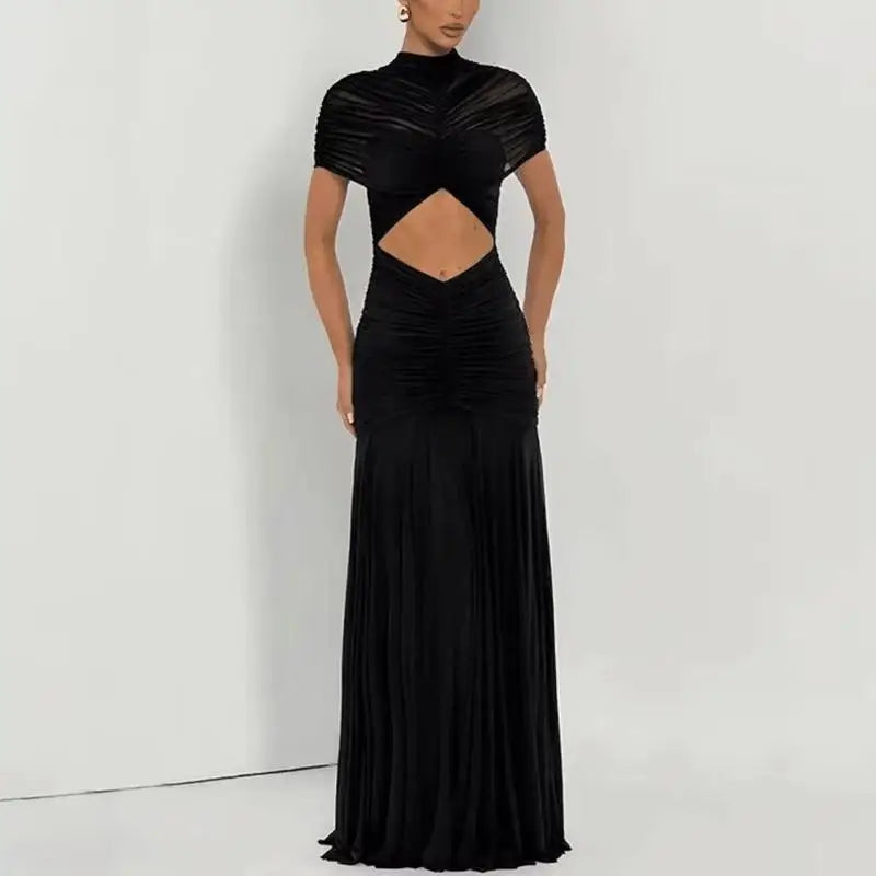 Elegant Hollow Out Patchwork See Through Maxi Dress