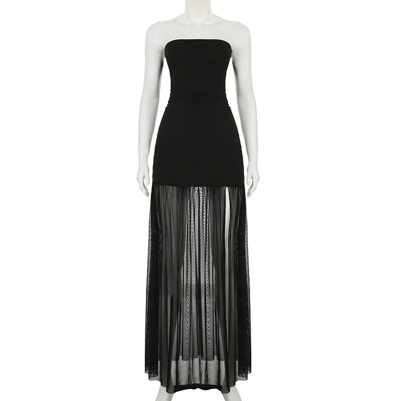 Strapless Split Sleeveless Maxi Dress
