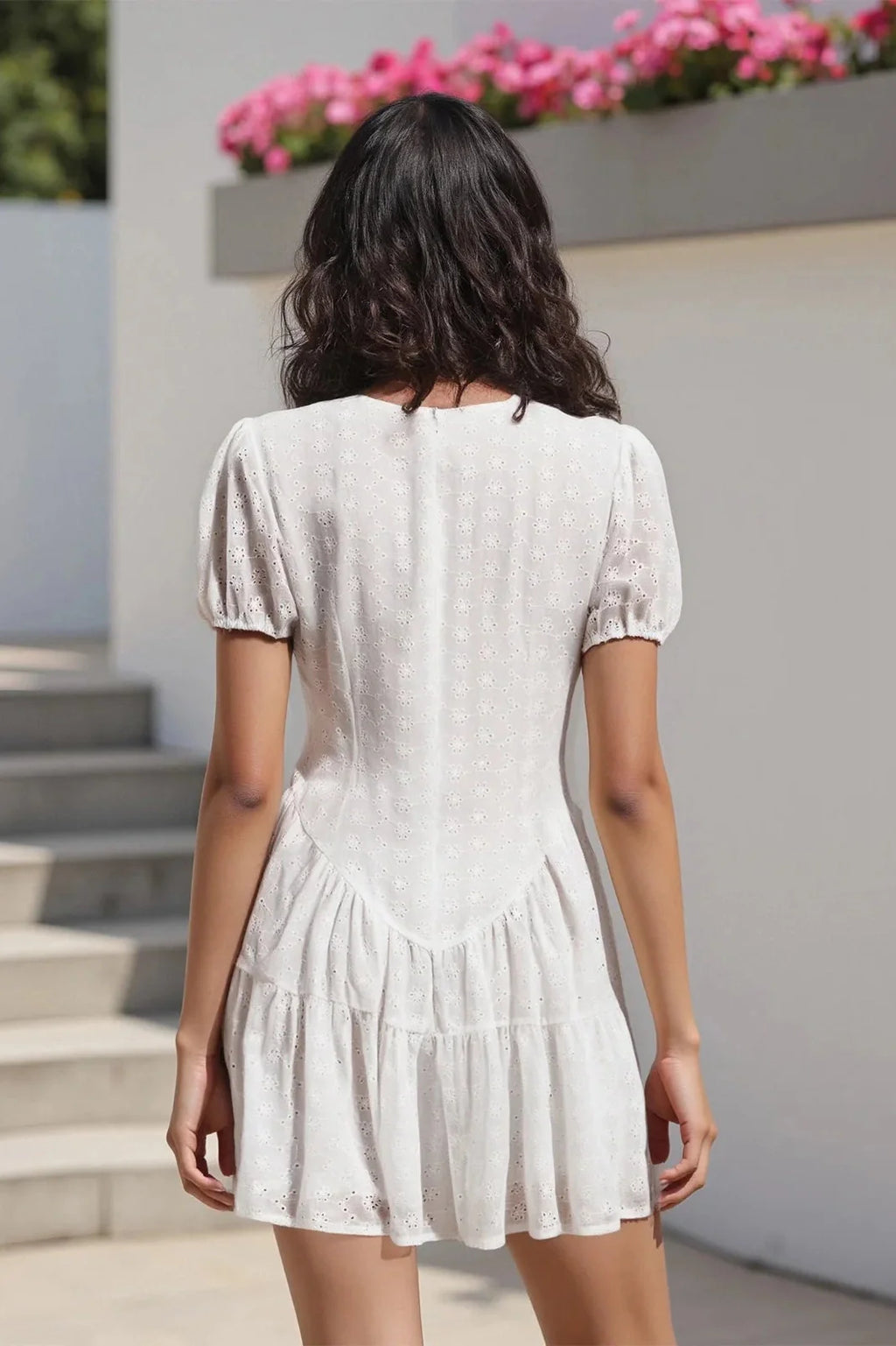 Short Sleeve V Neck A-Line Mini Dress