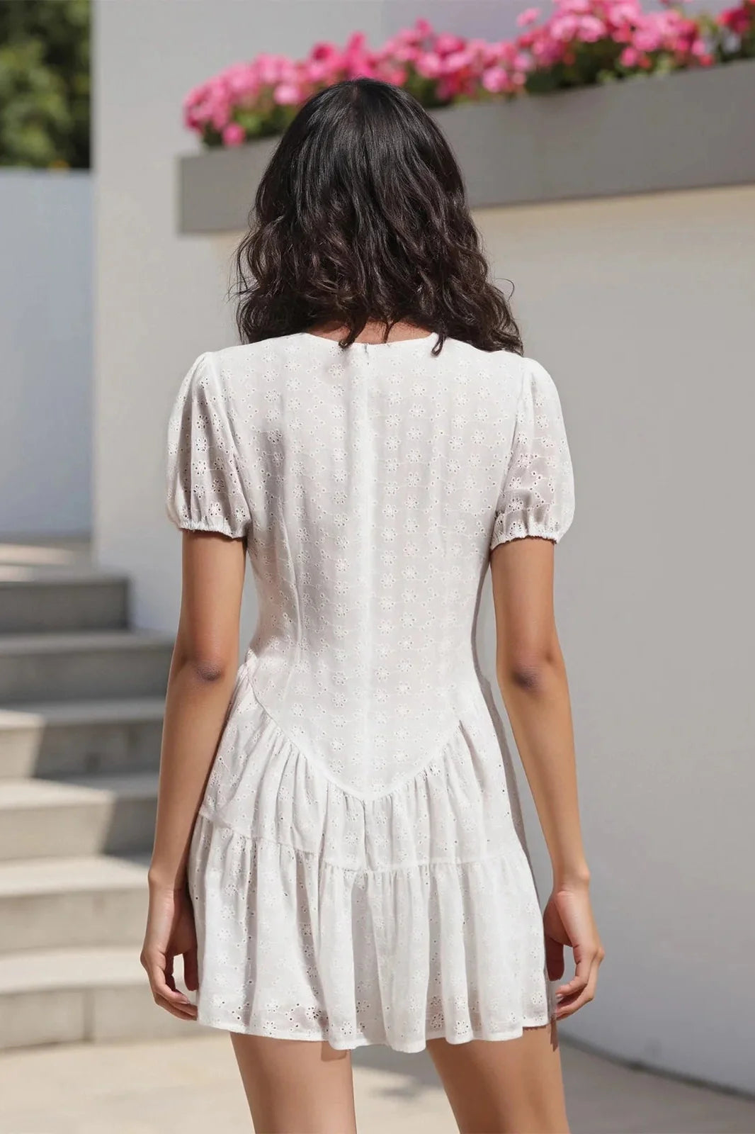 Short Sleeve V Neck A-Line Mini Dress