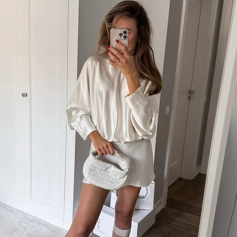 Elegant Scarf Ribbon Patchwork High Waist Mini Dress