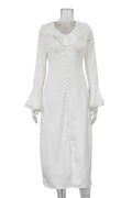 Elegant V Neck Slim Long Sleeve High Waist Midi Dress