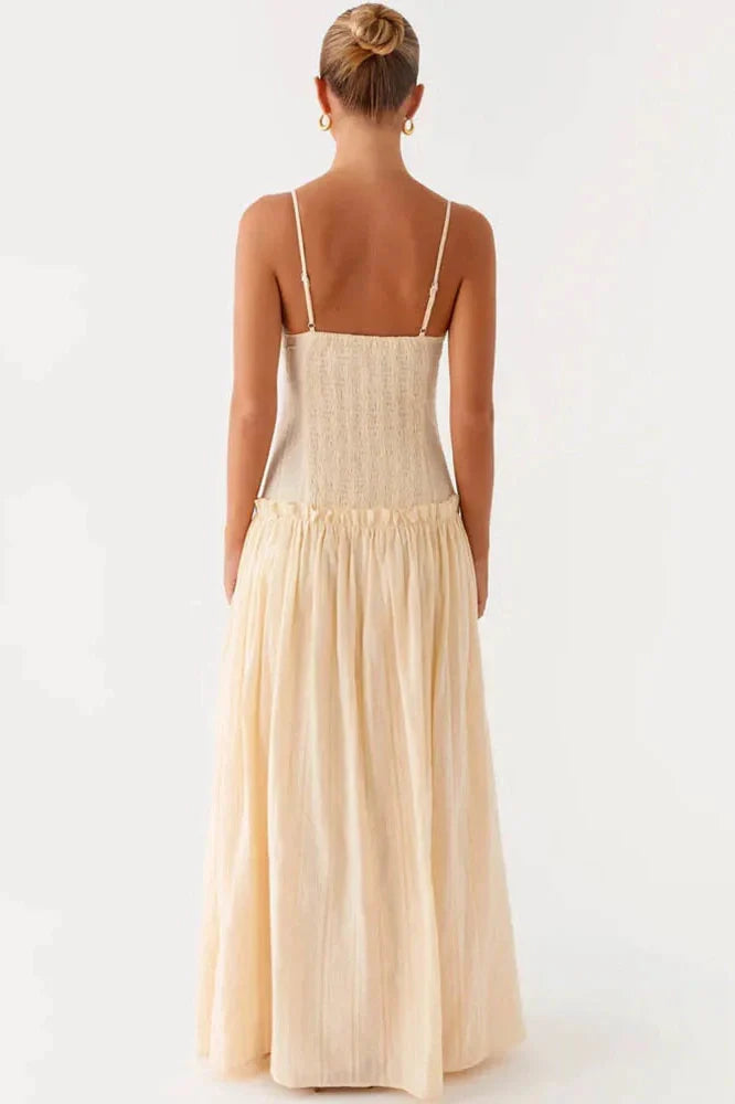 Spaghetti Strap Sleeveless Backless Pleated Maxi Dress
