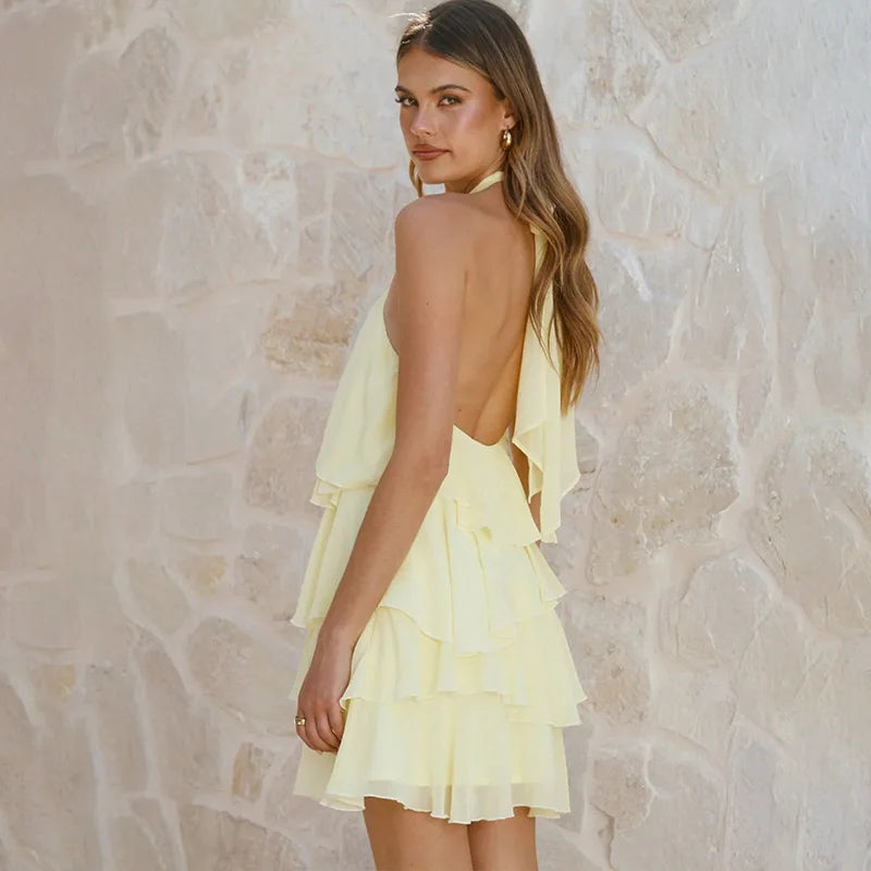 Elegant Flower Lace-Up Patchwork Mini Dress