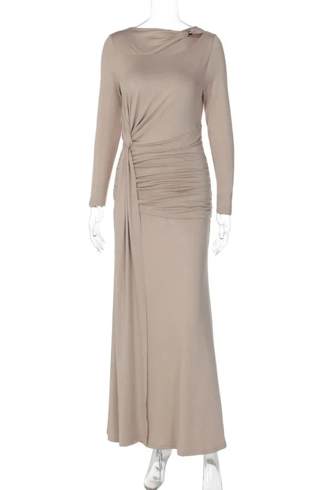 Long Sleeve O Neck High Waist Bodycon Maxi Dress