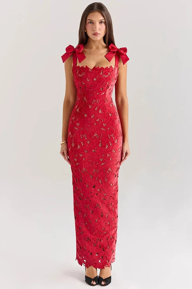 Lace Sleeveless Backless Bodycon Maxi Dress