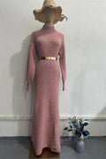 Elegant Knitted Turtleneck Long Sleeve Maxi Dress