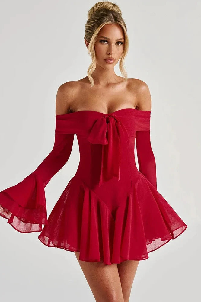 Strapless Long Sleeve Off-Shoulder  High Waist A-line Mini Dress