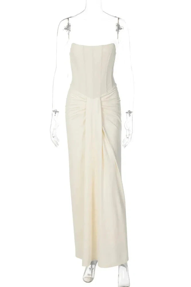 Off-Shoulder Strapless Sleeveless Backless Bodycon Maxi Dress