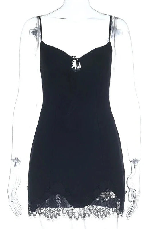 Hollow-Out Lace Strap V-Neck Backless Slim Mini Dress
