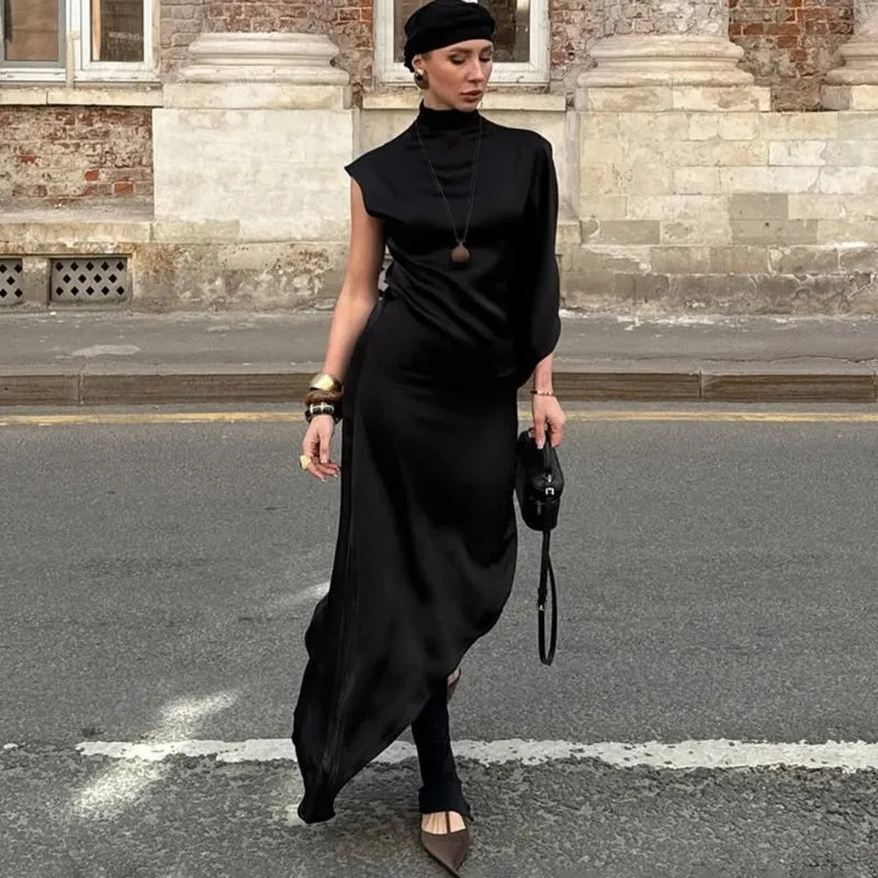 One Shoulder Sleeve Loose Irregular Maxi Dress