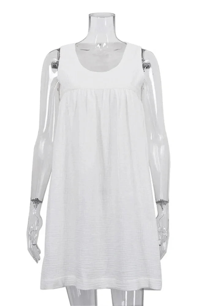 Sleeveless High Waist Pleated Patchwork Mini Dress