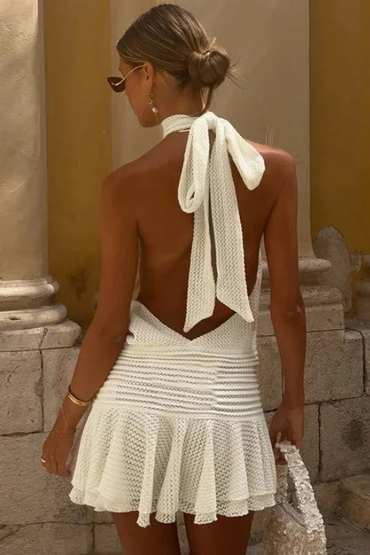 Elegant Sleeveless Backless Lace-Up Mini Dress
