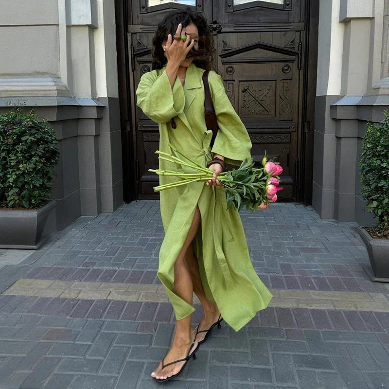 Lace Up Long Sleeve Loose Maxi Dress