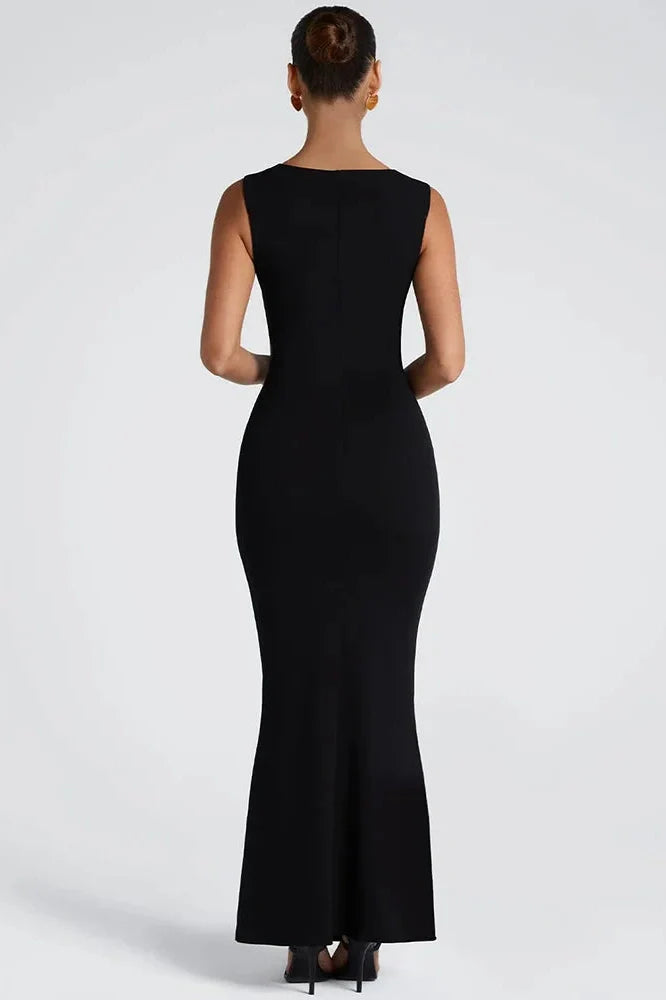 Square Collar Sleeveless High Waist Bodycon Maxi Dress