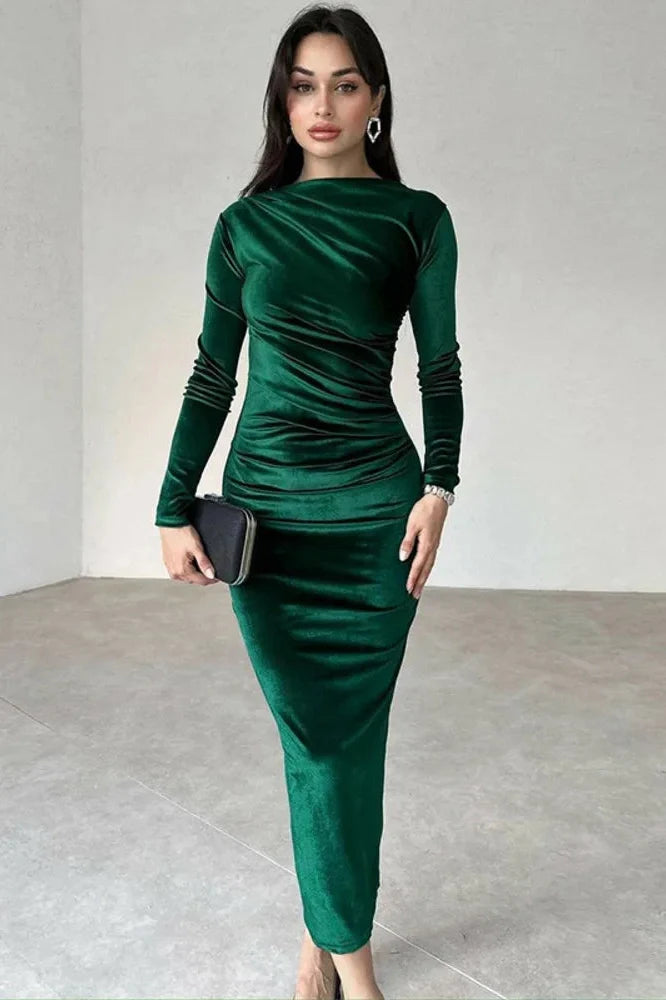 Elegant Long Sleeve O Neck Bodycon Maxi Dress