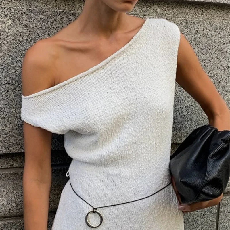 One Shoulder Knitted Slim Mini Dress