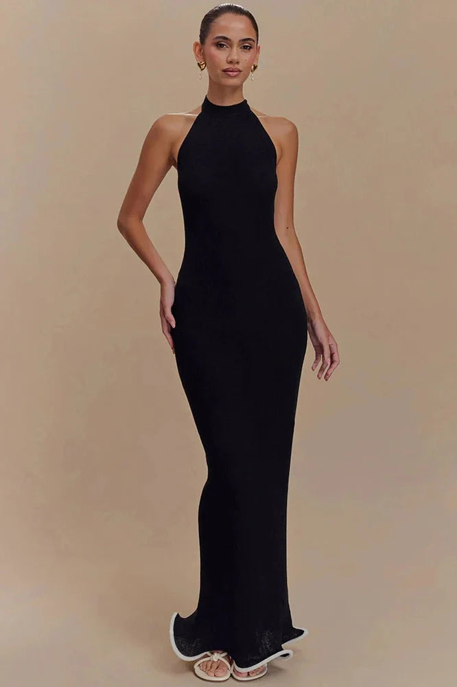 Backless Patchwork Off-Shoulder Sleeveless Bodycon Maxi Dress