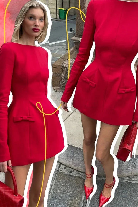 Elegant Long Sleeve Bodycon High Waist Mini Dress