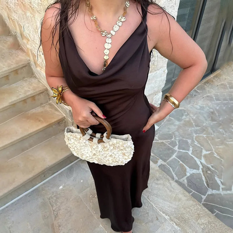 V Neck Lace Up Backless Sleeveless Maxi Dress