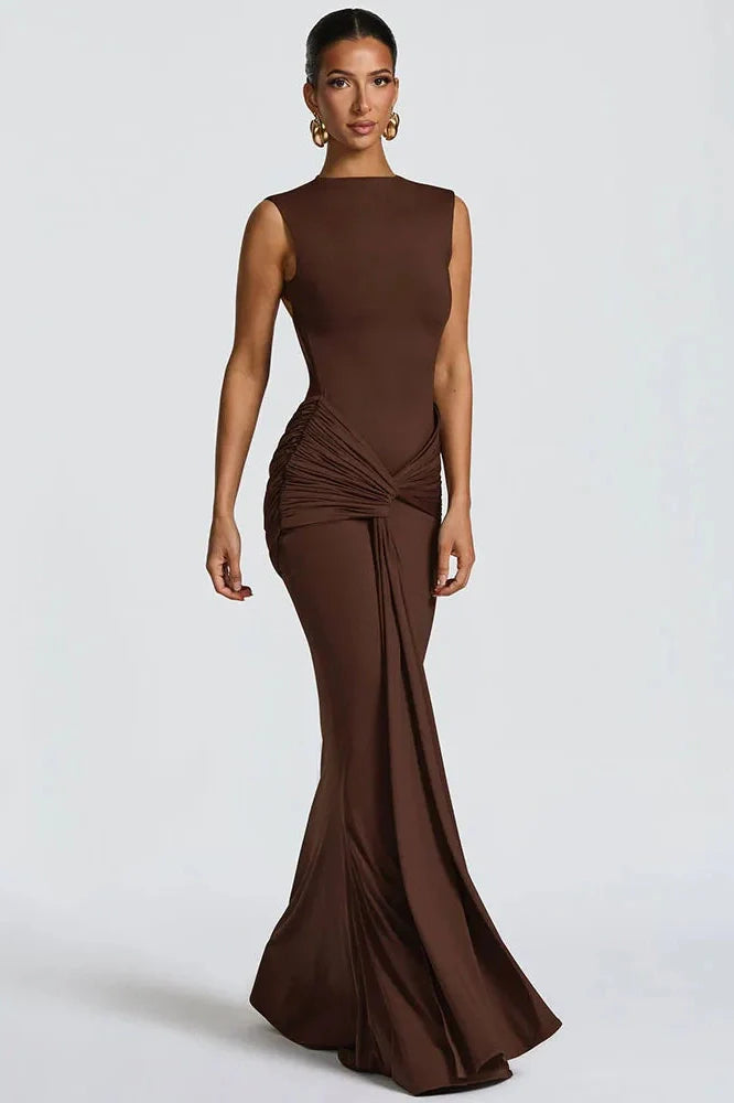 Backless O Neck Sleeveless High Waist Maxi Dress