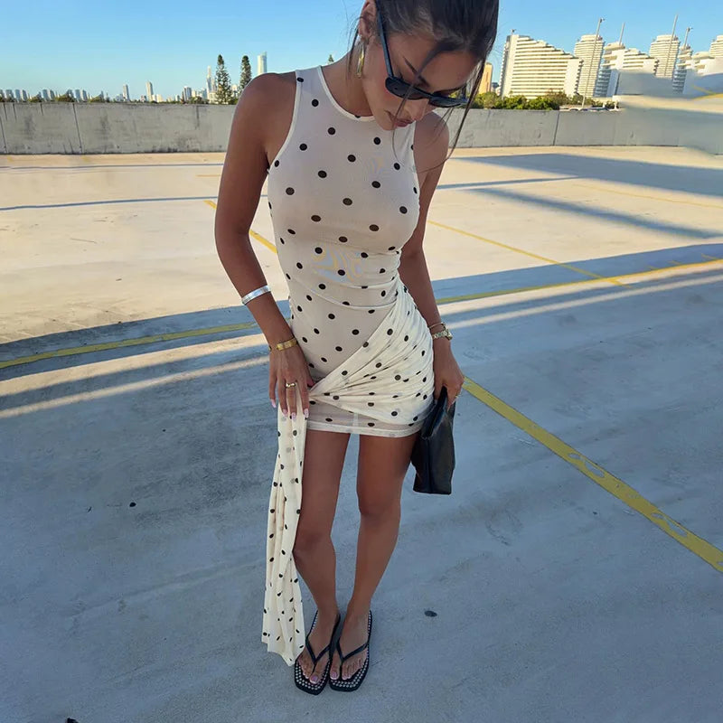 Polka Dot See-Through Sleeveless Slim Mini Dress