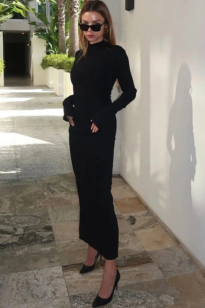 Elegant Turtleneck Long Sleeve Maxi Dress