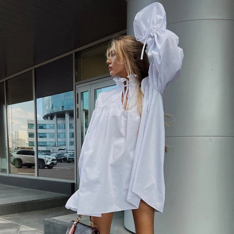 Flare Sleeve High Waist Mini Dress