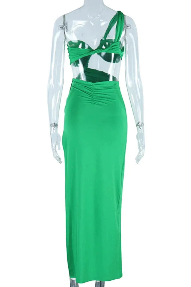 One Shoulder Strap Strapless Sleeveless Backless Maxi Dress