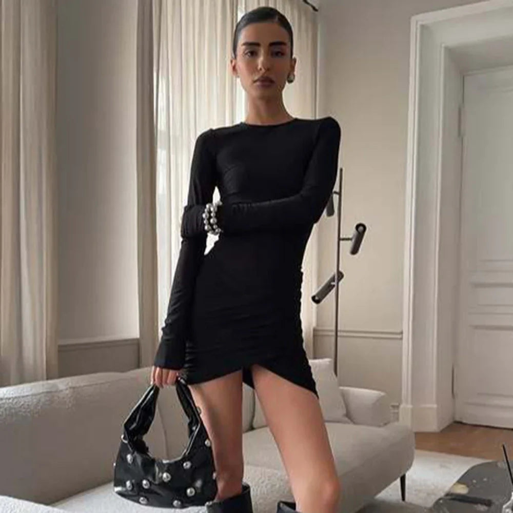 Elegant Patchwork Long Sleeve Mini Dress