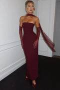 Scarf Collar Strapless Off-Shoulder Backless Bodycon Maxi Dress