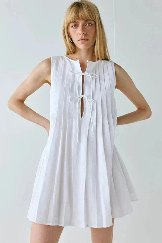 Elegant Loose Pleated Lace-Up Mini Dress