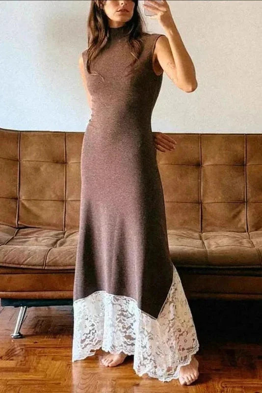 Elegant Lace Sleeveless Slim Maxi Dress