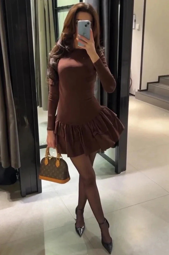 Elegant Long Sleeve Slim Mini Dress
