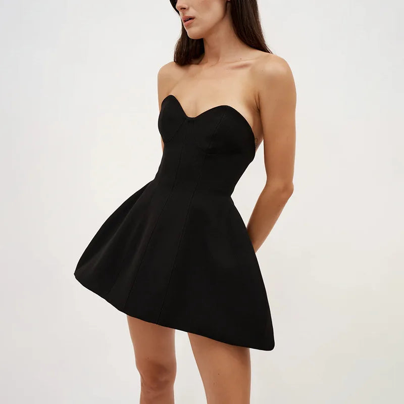 Strapless Backless High Waist A-Line Mini Dress