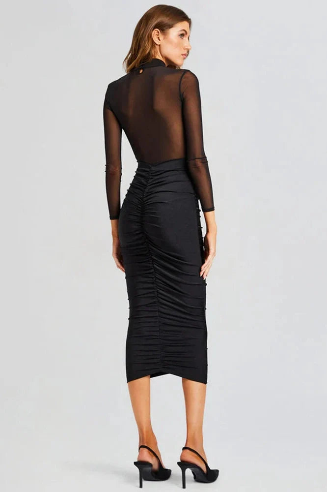 Long Sleeve See Through Backless Bodycon Maxi Dress